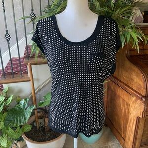 Sketchbook Women’s Rayon Open Back Top Size L Black w Silver Studs Biker Sexy